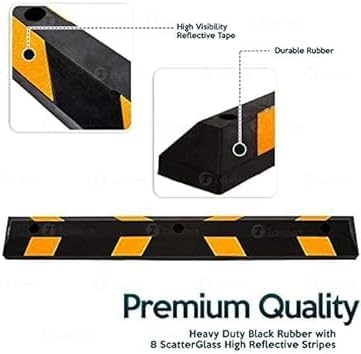 ZONETECH Large Heavy Duty Rubber Parking Curb – 72” Premium Quality Auto Garage Wheel Stopper Professional Grade w/Yellow Reflective Tape for Car, Truck, Trailer and RV (100-Pack)