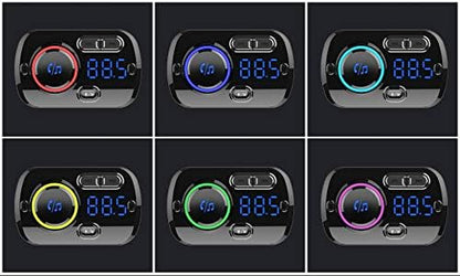 Bluetooth 5.0 Car Audio Transmitter | HD Sound, Fast 20W PD & QC3.0 Charging, Hands-Free Calls, RGB Lights, FM & TF Card