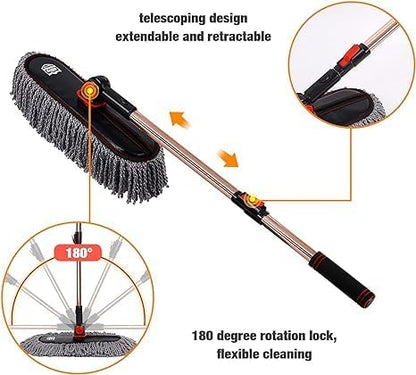 Car Duster Set,Car Duster Exterior Scratch Free with Extendable Handle,Large and Small Car Brushes Remove Dust for Cars and Trucks,Microfiber Car Interior Brush