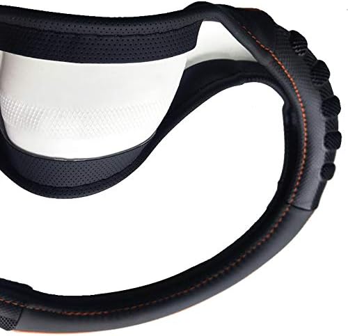 Flying Banner car Steering Wheel Cover Faux Leather Massage Universal fit 3D Honeycomb Hole Anti-Slip Sporty 15 Inches (Orange Black)