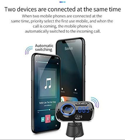 Bluetooth 5.0 Car Audio Transmitter | HD Sound, Fast 20W PD & QC3.0 Charging, Hands-Free Calls, RGB Lights, FM & TF Card