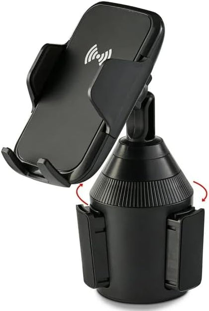 Cup Holder Phone Mount with Wireless Charger, Multi-Angle Rotation, Quick-Push Release Button, Lightweight