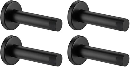 JQK Door Stopper Black, 304 Stainless Steel Thicken 1mm Sound Dampening Door Stop Bumper Wall Protetor 4 Pack, Matte Black, DSB5-PB-P4
