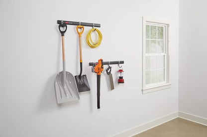 Rubbermaid Garage FastTrack 8-Piece Small Kit Black/Grey All-in-One Rail & Hook Wall Hanging Kit Wall Mounted Storage Solution for Home/Garage