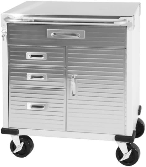Heavy Duty Rolling Storage Cabinet with Wheels and Drawers, Workstation for Garage, Office, Workshop, (Stainless Steel Table top 1 Door, 4 Drawer), Granite