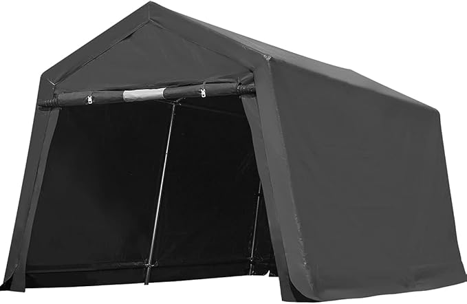 ADVANCE OUTDOOR 8X14 ft Steel Metal Peak Roof Portable Garage Shelter Storage Shed Carport for Motorcycle Bike or Garden Tools with 2 Roll up Doors & Vents, Gray