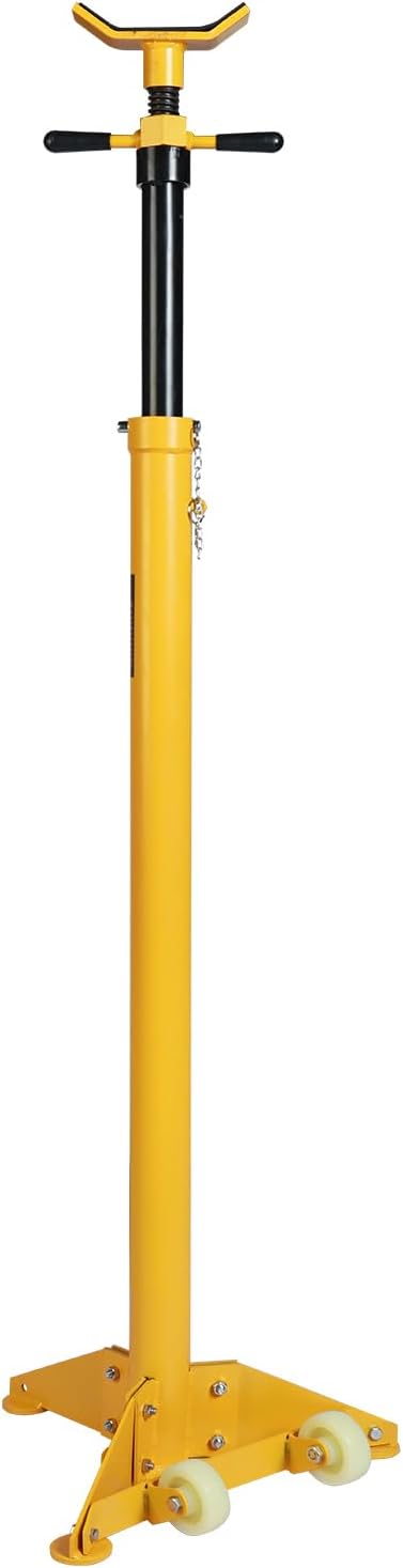 YELLOW JACKET 3/4 Ton Underhoist Support Stand with Two Wheels, Lifting from 43.3" to 70.9", Bearing Mounted Spin Handle, Contoured Saddle, Supports Vehicle Components, Self-Locking Screw