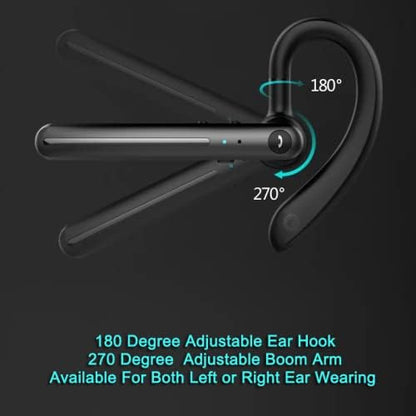 IHAO Single Ear Wireless Bluetooth Earphone Noise Cancelling Stereo Dual HD Mic Headphone Earpiece 16Hrs Hands-Free Calling in-Ear Headset Painless Firm Wear for Driving/Business/Office/Trucker