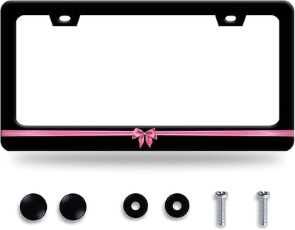 Pink License Plate Frame Cute License Plate Stainless Steel Black Funny License Plate Holder Women Personalized Car Accessory Decoration 12.3" x 6.3"