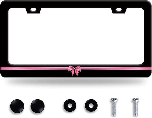 Pink License Plate Frame Cute License Plate Stainless Steel Black Funny License Plate Holder Women Personalized Car Accessory Decoration 12.3" x 6.3"