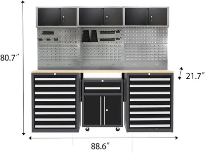 JZD Garage Tool Storage Cabinet System, Included Pegboard Back Panel, No Wall Mounting Needed, for Machine Shop Production Area