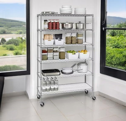 Organize in Style with The Members Mark 6-Tier NSF Heavy Duty Wire Shelving, 47.75" W x 18" D x 75.5" H (Granite, 2 PACK)