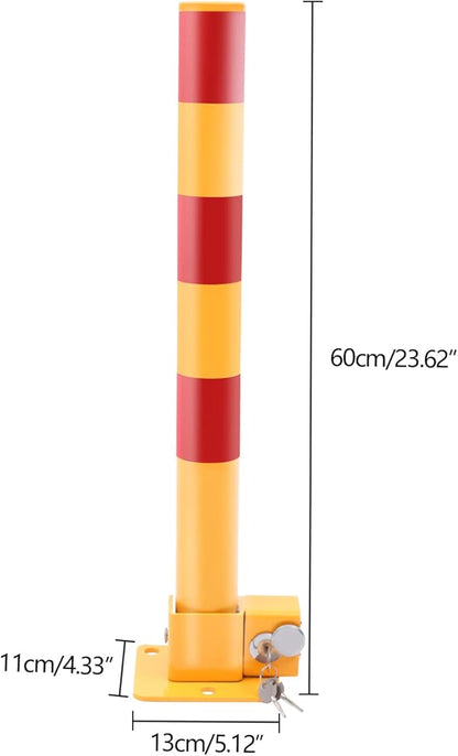 Spring Parking Post Wall Mount Parking Barrier with Lock Folding Metal Parking Obstacle Piles with Warning Stripes Driveway Parking Interceptor Bollard for Parking Lot -Red/Yellow (5.1*4.3*23.6in)