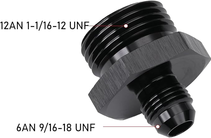 6AN Male Flare to 12AN ORB O-ring Boss Fuel Pump Rail Adapter Fitting Aluminum Black, Pack of 2