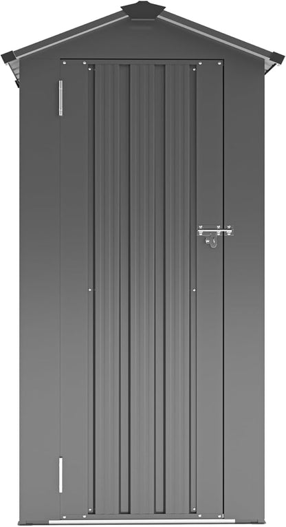 Outdoor Metal Storage Shed, Waterproof Garden Tool Shed with Lock, Galvanized Steel Utility Cabinet, Weather-Resistant Storage Locker for Backyard, Patio, Garage Tools Organization (Black)