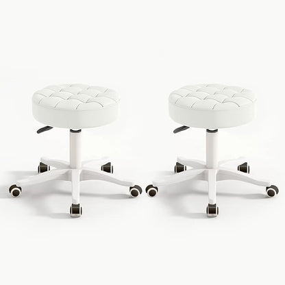 Small Chair Round Rolling Stool with Wheels PU Leather Height Adjustable Swivel Drafting Work SPA Salon Stools Home Office Chair