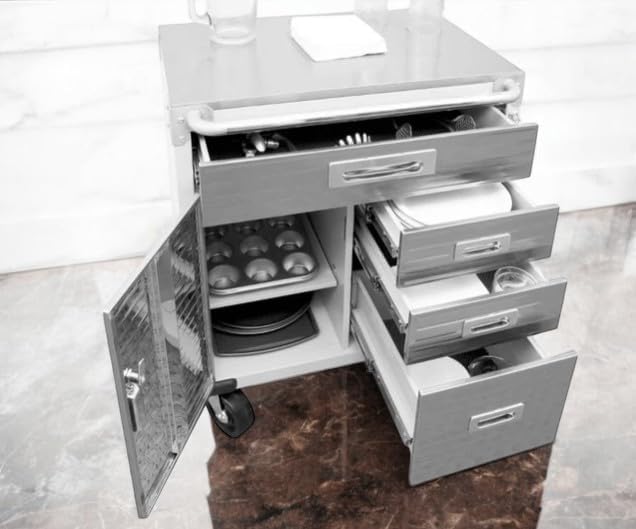 Heavy Duty Rolling Storage Cabinet with Wheels and Drawers, Workstation for Garage, Office, Workshop, (Stainless Steel Table top 1 Door, 4 Drawer), Granite