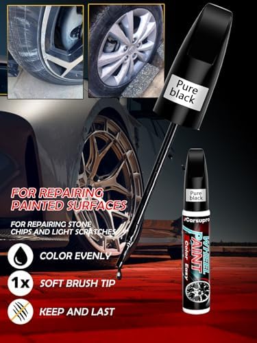 Matte Black wheel Touch Up Paint, Wheel Scratch Repair Touch Up Paint Pen, Rim Paint For Car Wheel Repair | Quick-Dry, 2X Adhesion on Alloy/Chrome Wheels