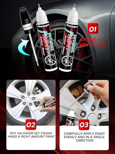 Gloss Black Wheel Repair Kit | Touch Up Paint Pen for Rim Scratches & Curb Rash | Quick-Dry, 2X Adhesion on Alloy/Chrome Wheels