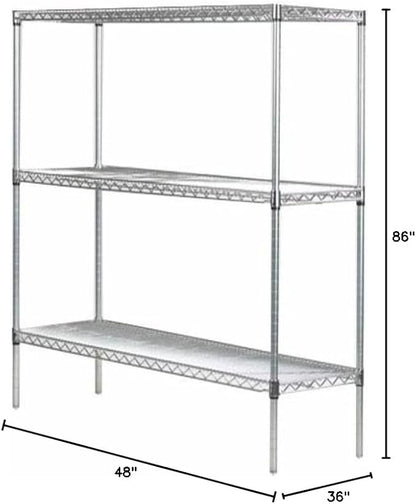 Omega 36" Deep x 48" Wide x 86" High 3 Tier Chrome Starter Shelving Unit