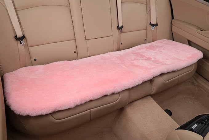 Fluffy Genuine Australia Sheepskin Car Seat Cover for Auto Interior Accessories with Soft Fuzzy Wool Eco-Friendly Natural Fur Non-Slip (Pink, Back)