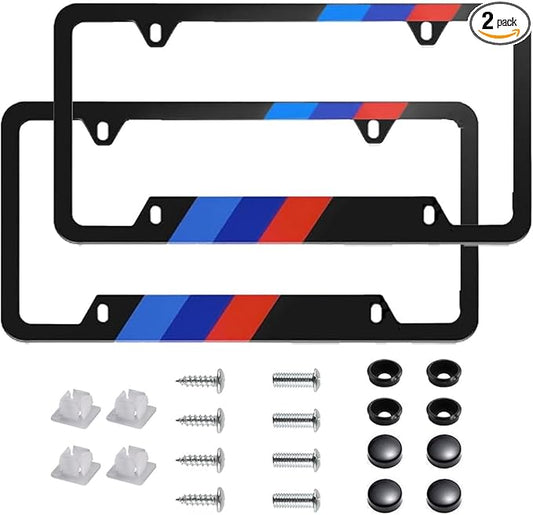 2 Pieces Tricolor License Plate Frames for Men and Women, Decorative Car Accessories (Frame B)