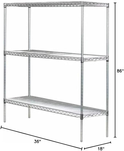 Omega 18" Deep x 36" Wide x 86" High 3 Tier Chrome Starter Shelving Unit