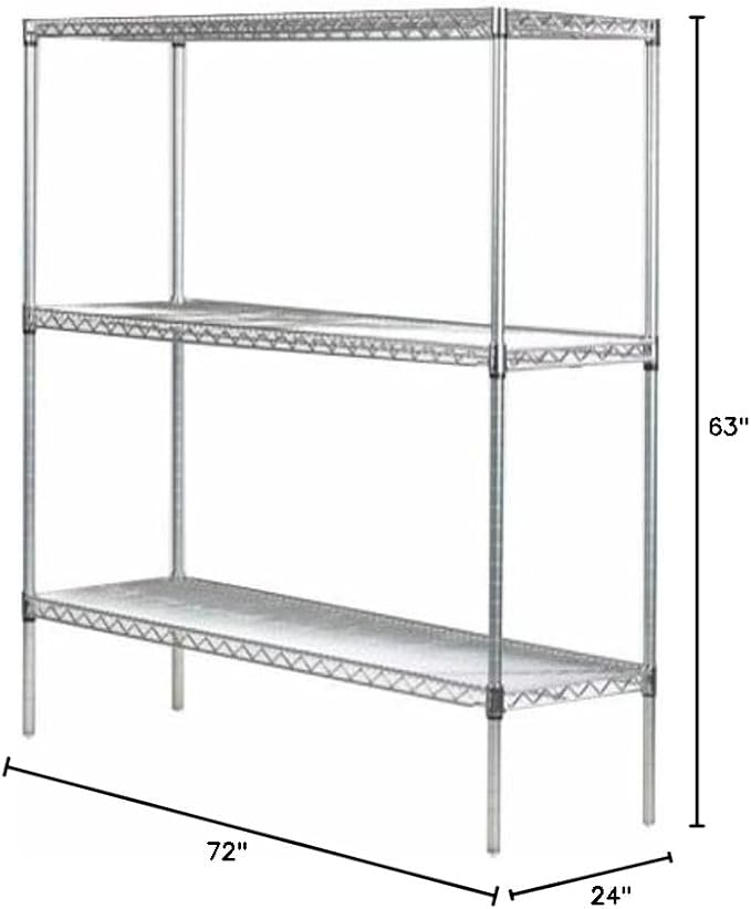 Omega 24" Deep x 72" Wide x 63" High 3 Tier Chrome Starter Shelving Unit
