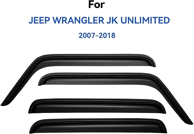 Window Visors Rain Guards Shield for 2007-2018 Jeep Wrangler, Out-Channel Window Vent Wind Deflectors Visors Shades for 07-18 Wrangler JK