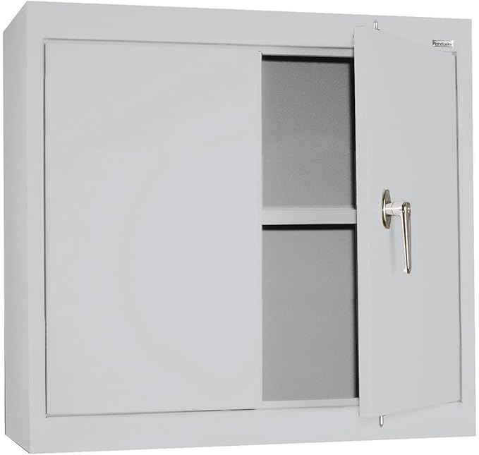Sandusky Lee WA11301226-05 Wall-Mount Metal Storage Cabinet with Adjustable Shelf, Locking Handle, 200lb Capacity, 12" Depth x 30" Width x 26" Height, Dove Gray