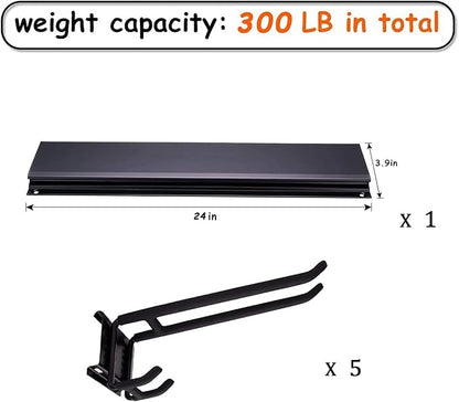 Ultrawall 24-Inch Wall Mounted Ski Rack, Holds Up to 300lbs, Powder-Coated Steel with Rubber Coating, Customizable Spacing, Easy Installation
