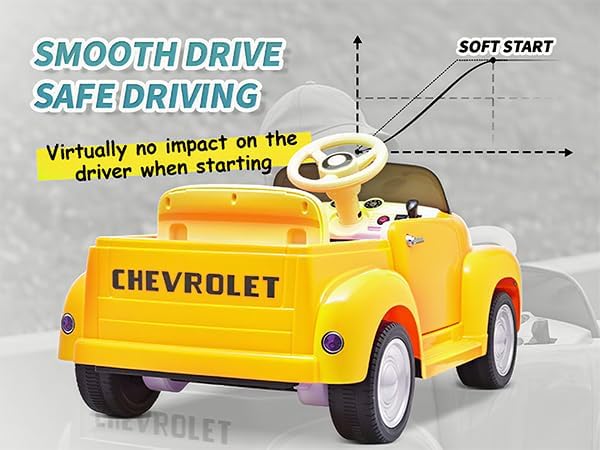 Joywhale 12V Kids Ride on Car Licensed Chevrolet 3100 Pickup Battery Powered Motorized Electric Car with 7AH Big Battery 2.4G Remote Control 3-Speeds Storage Space Music Retro Style, Yellow