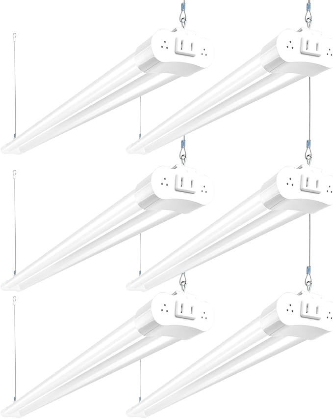 hykolity 6 Pack 4FT Linkable LED Shop Light, Utility Shop Light Fixture, 4400lm, 42W [250W Equivalent], 5000K Daylight Shop Lights for Garage, Hanging or Surface Mount, with Power Cord, ETL,White