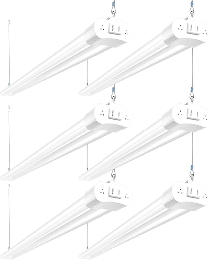 hykolity 6 Pack 4FT Linkable LED Shop Light, Utility Shop Light Fixture, 4400lm, 42W [250W Equivalent], 5000K Daylight Shop Lights for Garage, Hanging or Surface Mount, with Power Cord, ETL,White