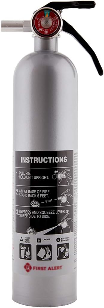 First Alert DHOME1 Rechargeable Standard Home Fire Extinguisher, UL Rated 1-A:10-B:C, Pewter