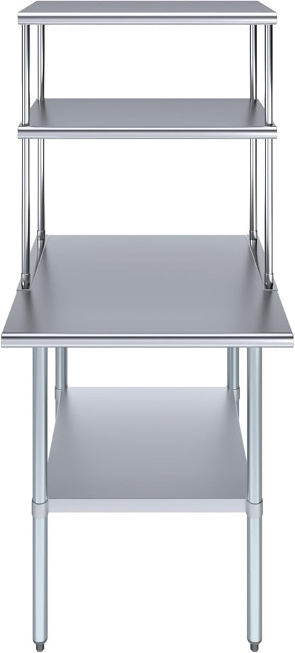 Amgood Stainless Steel Work Table Double Tier Overshelf | Metal Kitchen Prep Table & Shelving Combo (30" x 30" Work Table + 18" Overshelf)