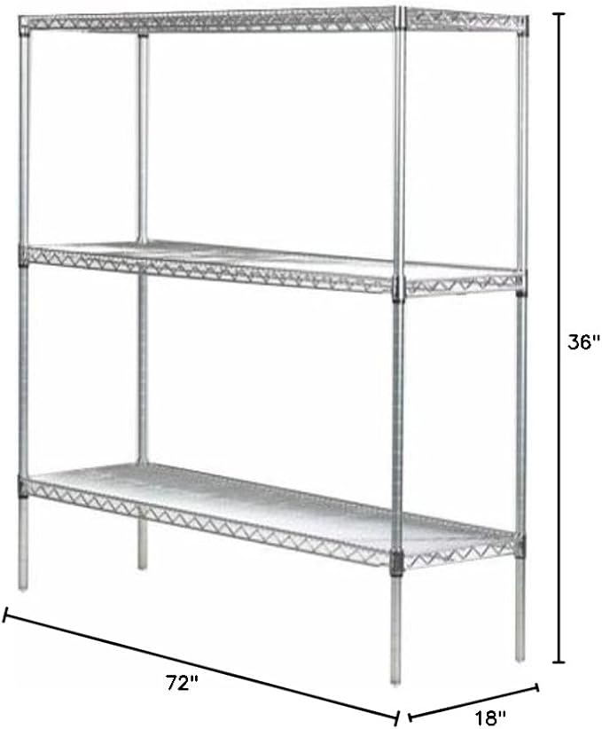 Omega 18" Deep x 72" Wide x 36" High 3 Tier Chrome Starter Shelving Unit
