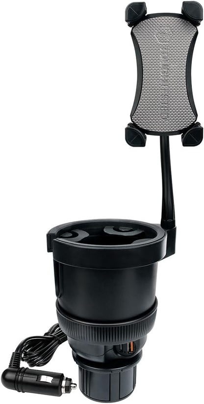 ToughTested XL Power Cup Holder Phone Holder - Heavy-Duty Phone Mount & Oversized Cup Holder for Car – Fits 64oz YETI/Stanley Mugs, USB Ports, 9" Gooseneck Arm – Universal for Truck, SUV, RV & Van