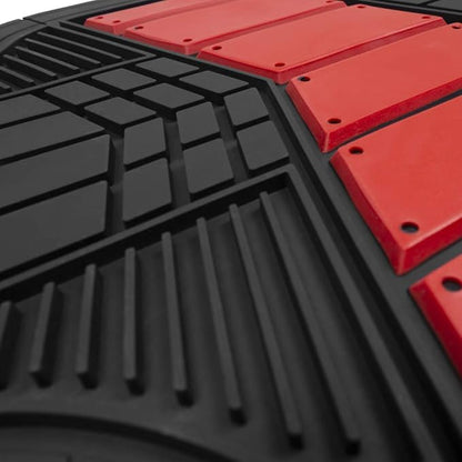 BDK Rubber Car Floor Mats All Weather Waterproof 4-Piece Sporty Two-Tone Design Car Mats Full Set - Universal Trim-to-Fit Floor Mats for Car, SUV, & Trucks - Car Carpet Protector