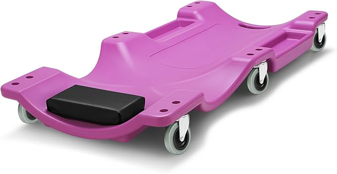 DNA MOTORING 40" L X 19" W Vehicle Repair Low Profile Plastic Rolling Garage Shop Creeper with Padded Headrest,Tool Trays & 6pcs Casters, Purple, TOOLS-00217-PR