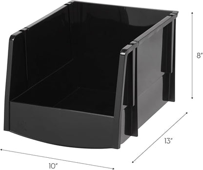 IRIS USA Stackable Storage Bins Open Front, 6 Pack, Plastic Hanging Organizer Caddy Basket for Hardware Crafts, Small Parts, Nuts and Bolts, Garage Tool Storage, Extra Large, Black
