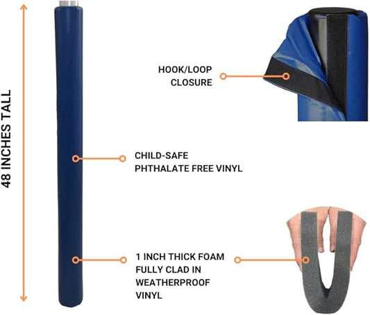 Safety Pole Pad, 4 FT Tall, 1” Thick Foam, Weatherproof, UV-Resistant, Hook/Loop Closure, Pickleball Pole Pad