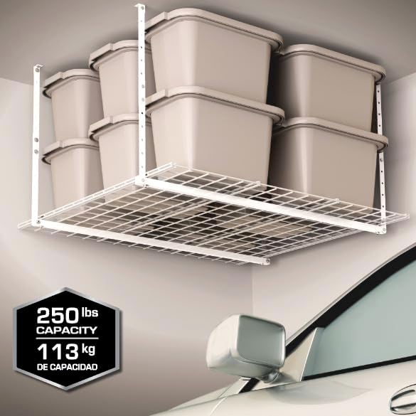 Overhead adjustable Garage Storage Rack,Heavy Duty Steel Garage Storage System, 45-Inch x 45-Inch, White