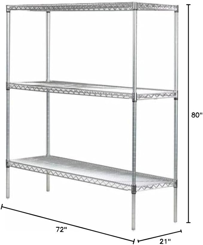 Omega 21" Deep x 72" Wide x 80" High 3 Tier Chrome Starter Shelving Unit