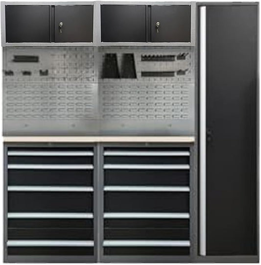 JZD Steel Garage Cabinet System, Tool Organization with Wooden Worktop, for Auto Repair Shop Basement Factory