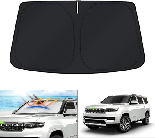 KUST Windshield Sun Shade for Jeep Grand Wagoneer 2022-2024 2025 2026 (Not for Jeep Wagoneer) Sunshade Window Sun Visor Protector Foldable Blocks UV Rays Keep Car Cooler