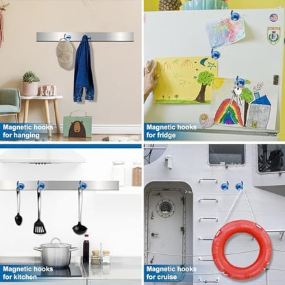 LOVIMAG Magnetic Hooks for Cruise Cabins, 80lbs Blue Magnetic Hooks for Classroom, Strong Magnets with Hooks for Hanging, Neodymium Magnet Hooks for Fridge, Ceiling, Locker, Camper, Travel-25 Pcs