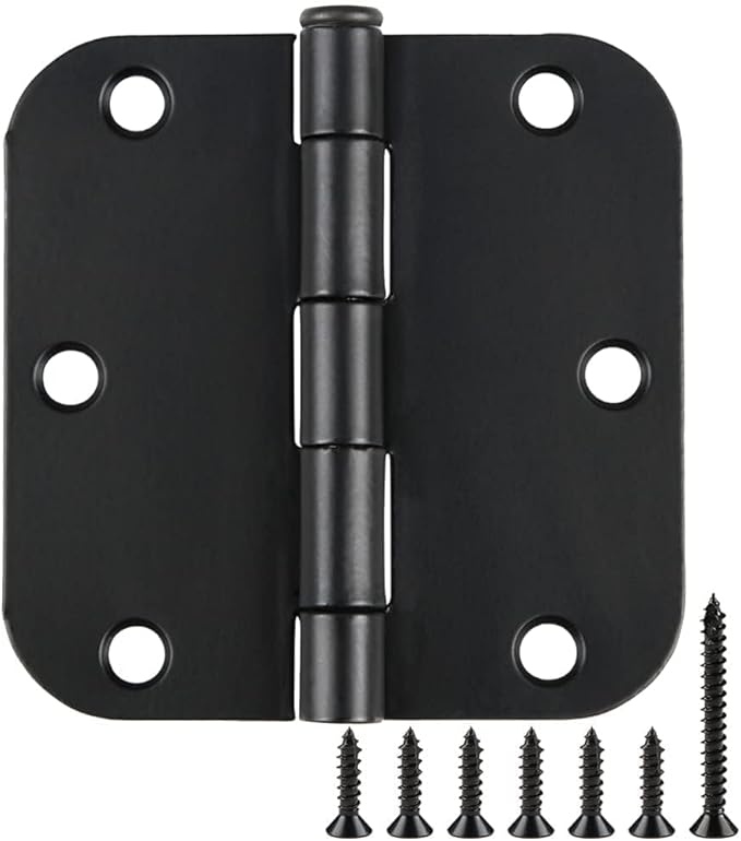 108 Pack Rounded Matte Black Door Hinges 3.5 Inch 5/8" Radius for Interior 3 1/2" Flat Iron Bifold Residential Standard Hinge Bedroom Indoor for Doors 3 ½"Hardware Heavy Duty Steel Regular Home Kit