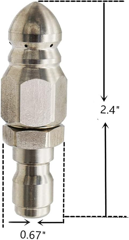 Pressure Washer Sewer Jetter Nozzle with Stainless Steel, Mini Compact Durable Sewer Jet Nozzle,Pressure Drain Jetter Hose Nozzle,1/4'' Quickly Connector, 5000 PSI (1 set)
