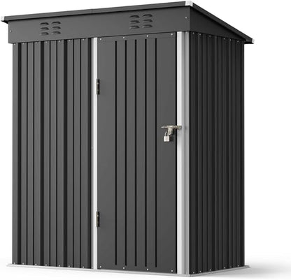 Gizoon 5 'x 3'Outdoor Storage Shed with Singe Lockable Door,Galvanized Metal Shed with Air Vent Suitable for The Garden,Tiny House Storage Sheds Outdoor for Backyard Patio Lawn-Dark Gray